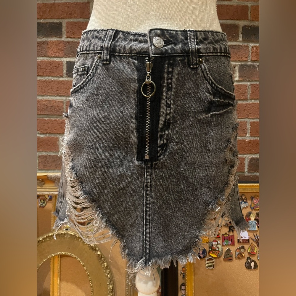 Distressed Denim Skirt